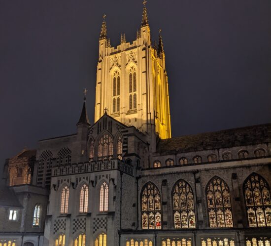 St Edmundsbury Cathedral at night